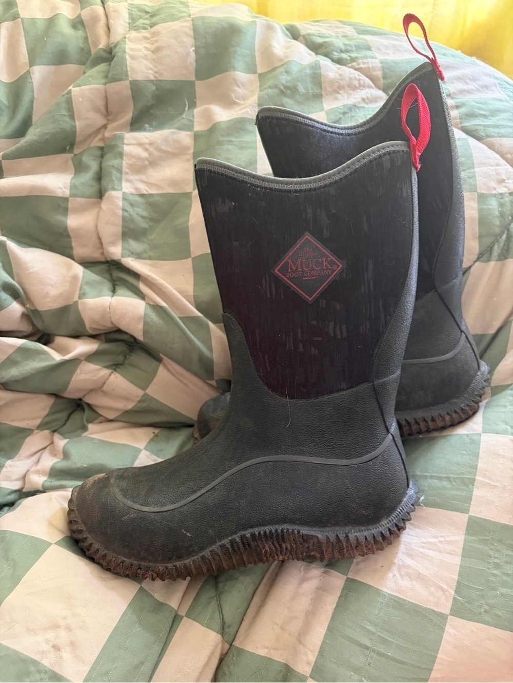 Kids Hale Muck Boot Company Black Rubber Work Boots with Red Pull Tabs